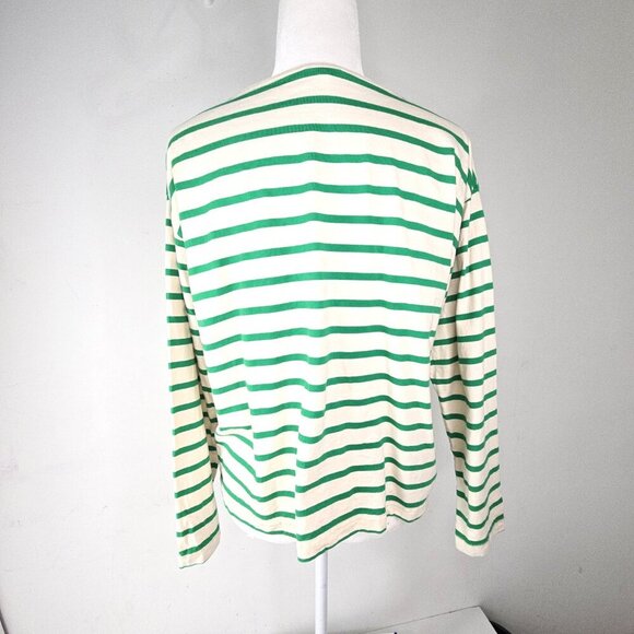 Maurices Striped Long Sleeve Boxy Top Crew Neck Casual Green Beige - Picture 4 of 6